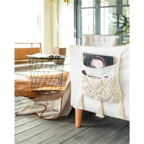 Macrame Sofa Armrest Organizer Remote Control Holder Magazine Storage Basket Bed - Picture 5 of 7